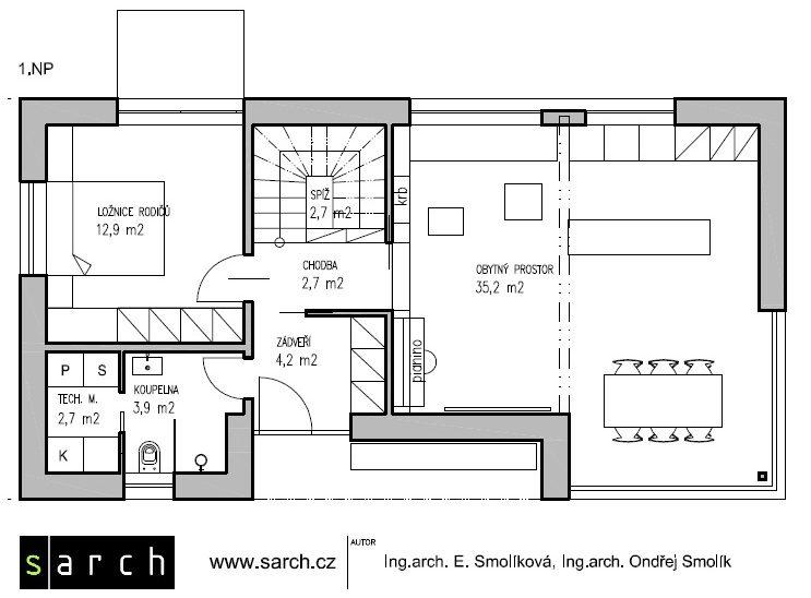 DŮM OD ARCHITEKTŮ - půdorys přízemí (studie)