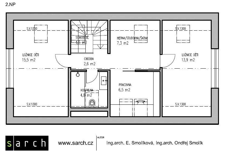 DŮM OD ARCHITEKTŮ - půdorys podkroví (studie)